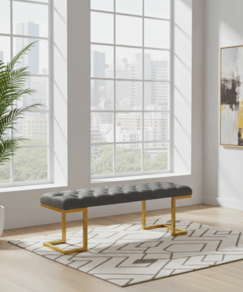 Grey Eco-Leather Bench 140x40cm - Gold Frame Design