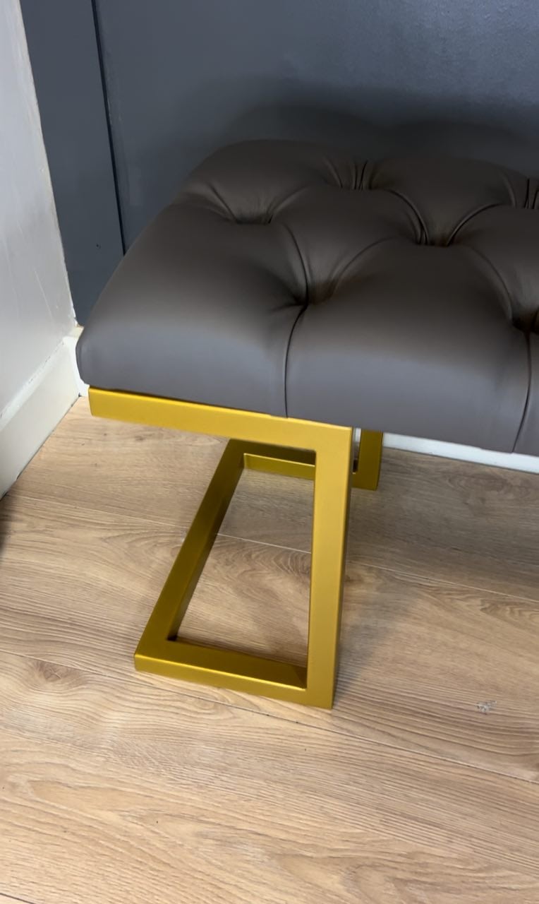 Grey Eco-Leather Bench 140x40cm - Gold Frame Design