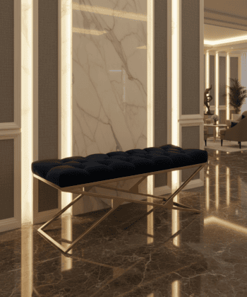 Luxury Velvet Bench with Gold Frame Handmade Double X-Style