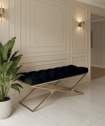 Luxury Velvet Bench with Gold Frame Handmade Double X-Style
