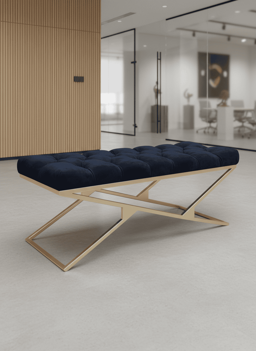Luxury Velvet Bench with Gold Frame Handmade Double X-Style