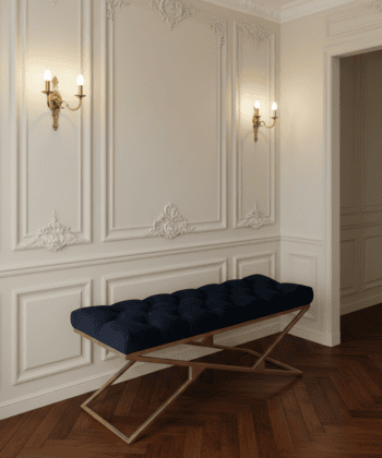 Luxury Velvet Bench with Gold Frame Handmade Double X-Style