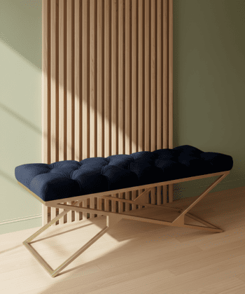 Luxury Velvet Bench with Gold Frame Handmade Double X-Style