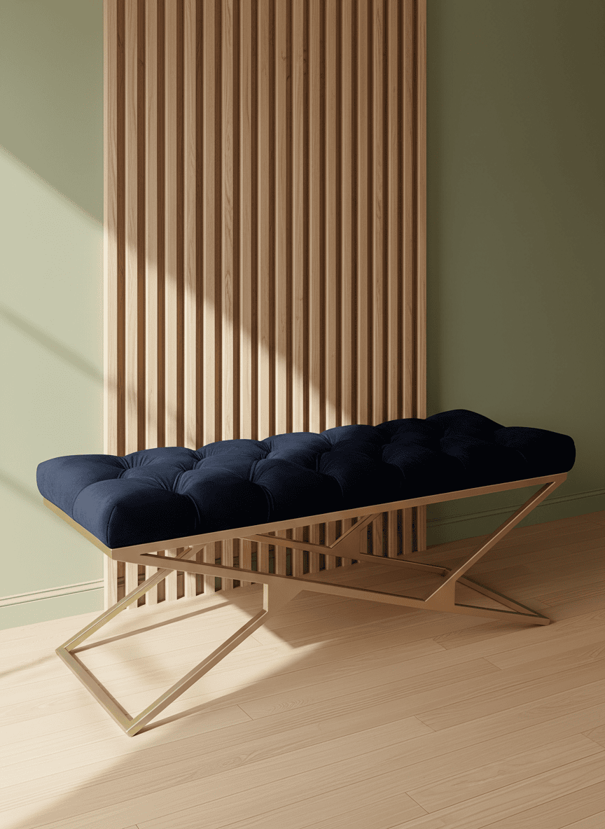 Luxury Velvet Bench with Gold Frame Handmade Double X-Style