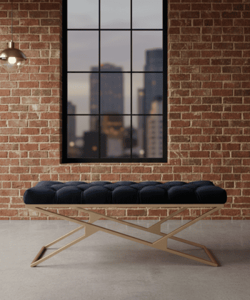 Luxury Velvet Bench with Gold Frame Handmade Double X-Style