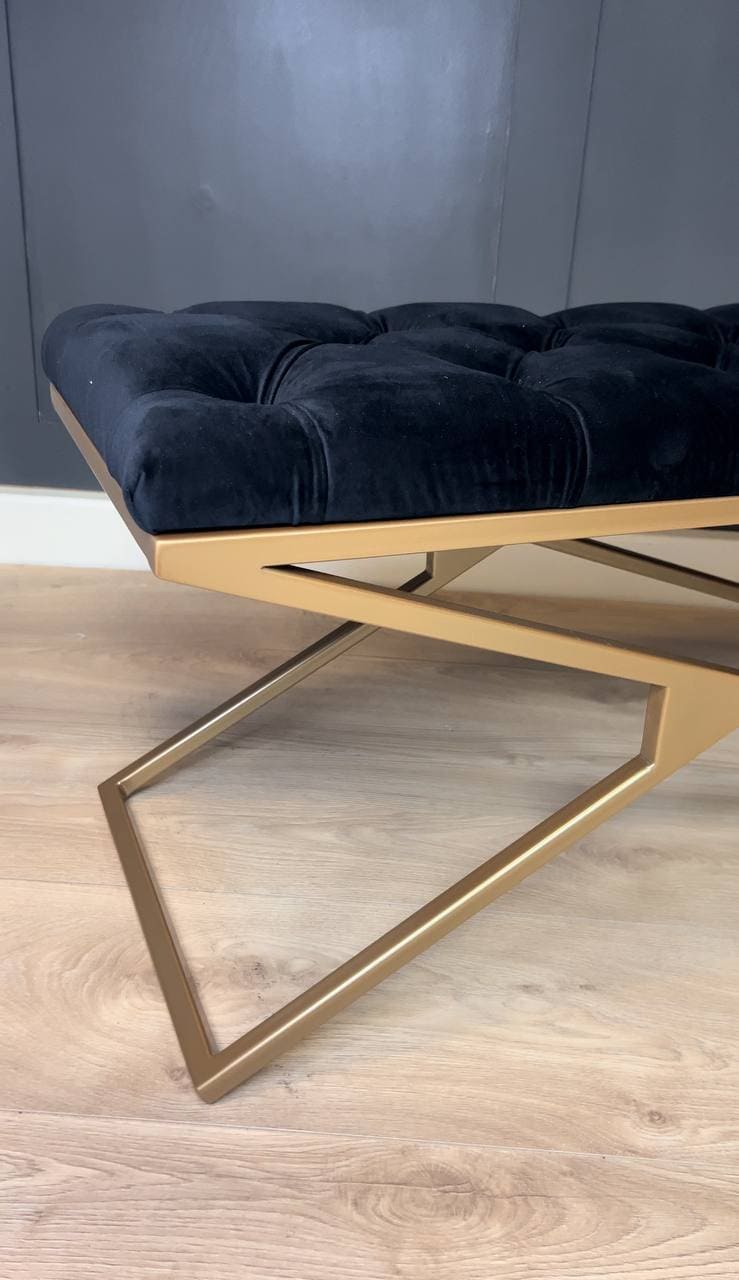 Luxury Velvet Bench with Gold Frame Handmade Double X-Style