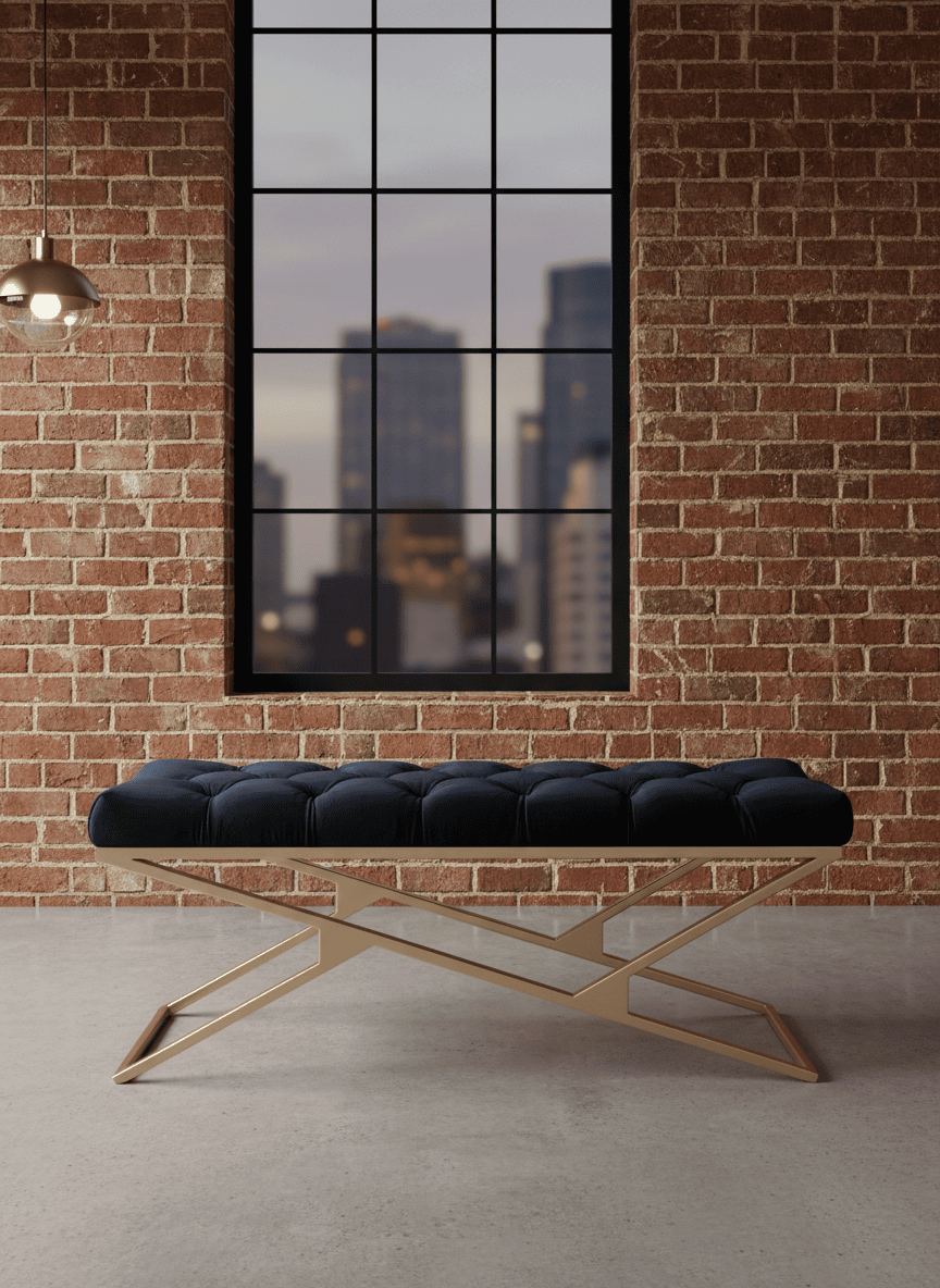 Luxury Velvet Bench with Gold Frame Handmade Double X-Style