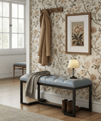 Metal-Framed Bench 100x40cm Light Grey Eco Leather & Black Frame