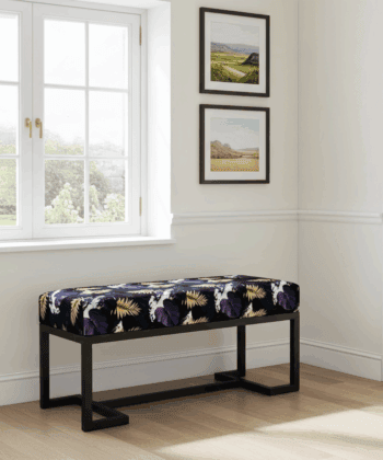 Metal-Framed Bench Black & Gold Botanical Velvet with Black