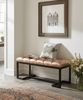 Metal-Framed Bench Bronze Eco Leather & Black Frame