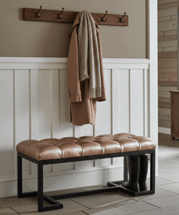 Metal-Framed Bench Bronze Eco Leather & Black Frame