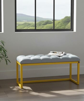 Metal Framed  Bench Grey Eco Leather with Yellow Frame