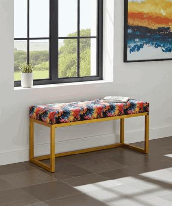 Metal-Framed Bench Multicolour Abstract Velvet & Yellow