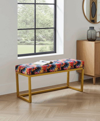 Metal-Framed Bench Multicolour Abstract Velvet & Yellow