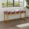 Metal-Framed Bench  Multicolour Abstract Velvet & Yellow