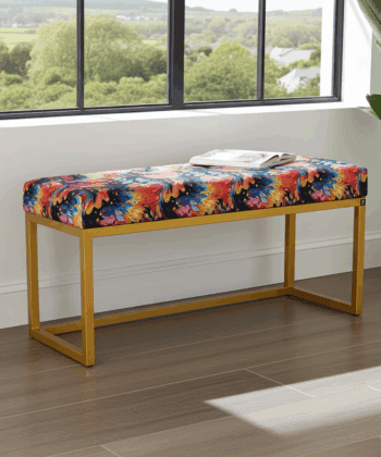 Metal-Framed Bench  Multicolour Abstract Velvet & Yellow