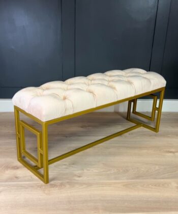 Modern Velvet Metal Bench – Gold Frame, Rectangular, Long