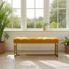 Modern Velvet Metal Bench – Gold Frame, Rectangular, Long