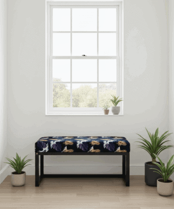 Navy Floral Wooden Bench 100x40cm – Black Alder Frame