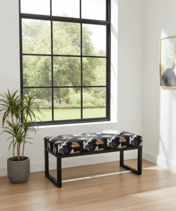 Navy Floral Wooden Bench 100x40cm – Black Alder Frame