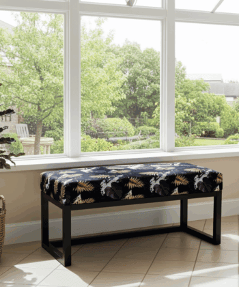 Navy Floral Wooden Bench 100x40cm – Black Alder Frame