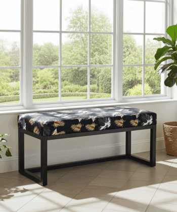 Navy Floral Wooden Bench 100x40cm – Black Alder Frame