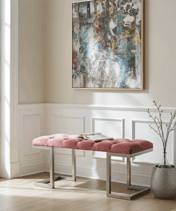 Pink Velour Upholstered Bench 100x40cm