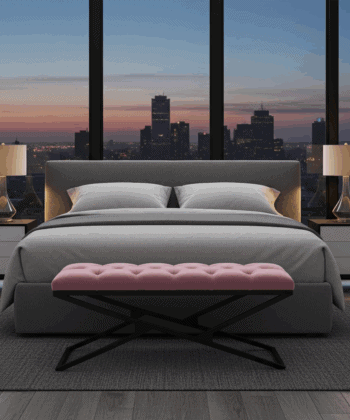 Pink Velvet Black Metal Frame Bench – 100x40x40/50cm