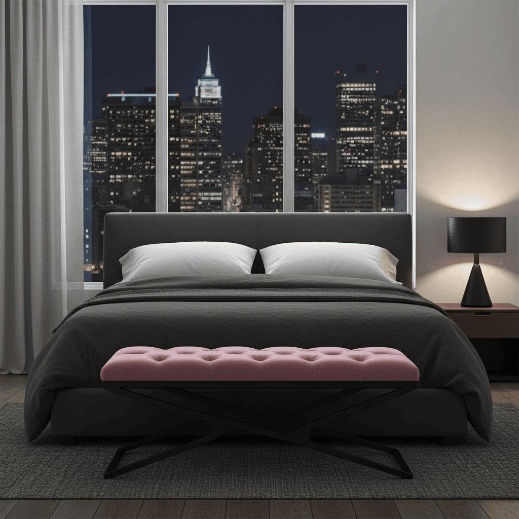 Pink Velvet Black Metal Frame Bench – 100x40x40/50cm