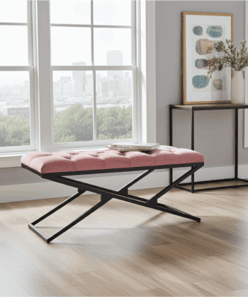 Pink Velvet Black Metal Frame Bench – 100x40x40/50cm