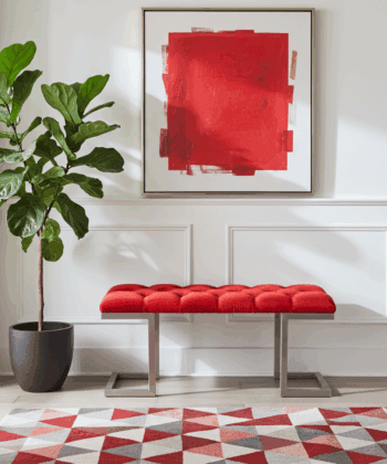 Red Velour Upholstered Bench Luxury Seating for Irish Homes