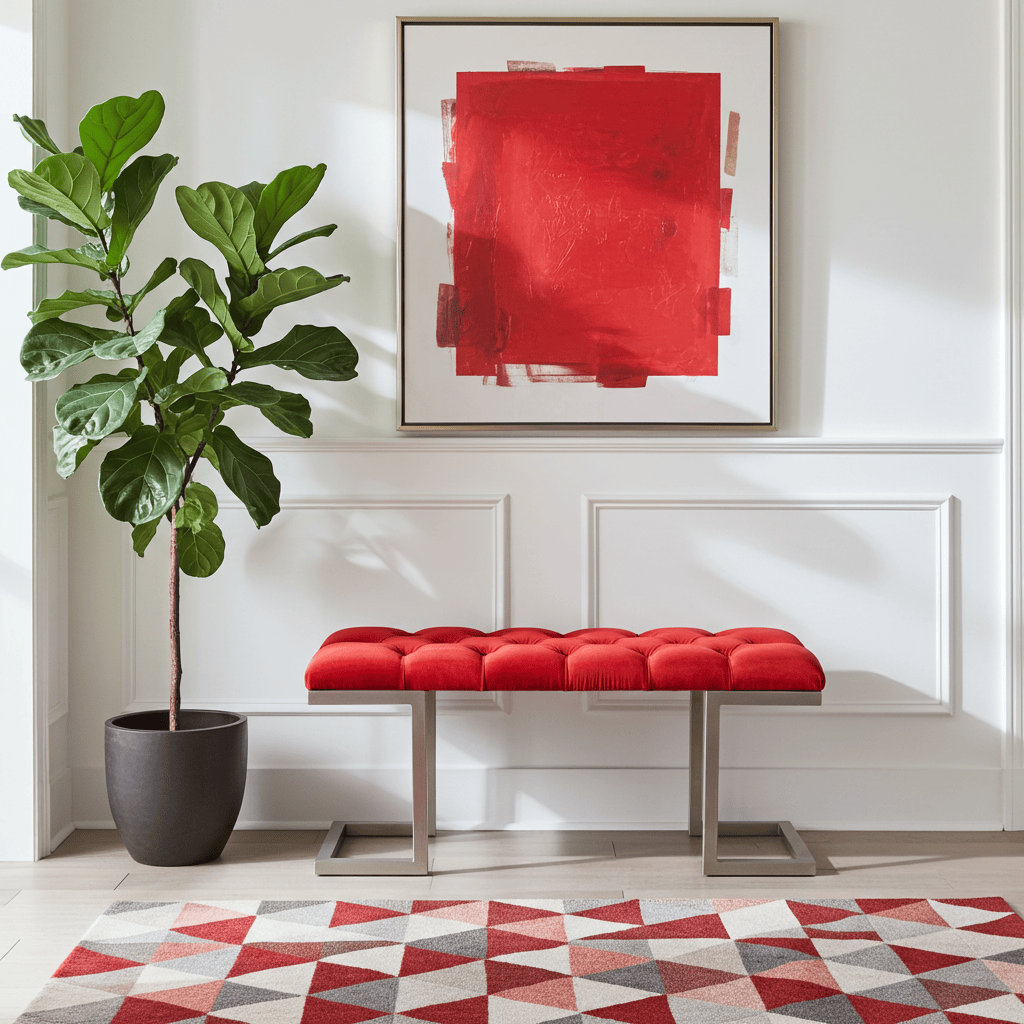 Red Velour Upholstered Bench Luxury Seating for Irish Homes
