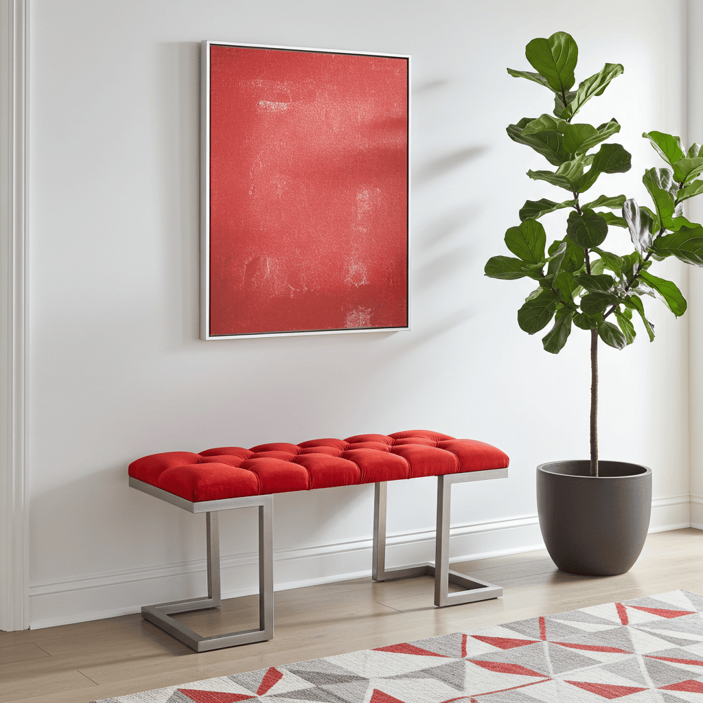Red Velour Upholstered Bench Luxury Seating for Irish Homes