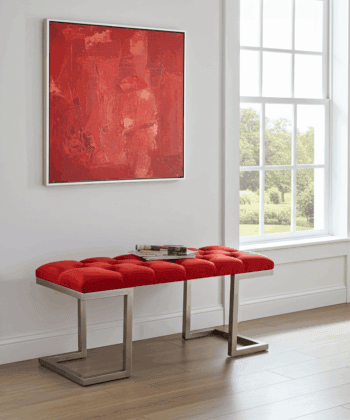 Red Velour Upholstered Bench Luxury Seating for Irish Homes