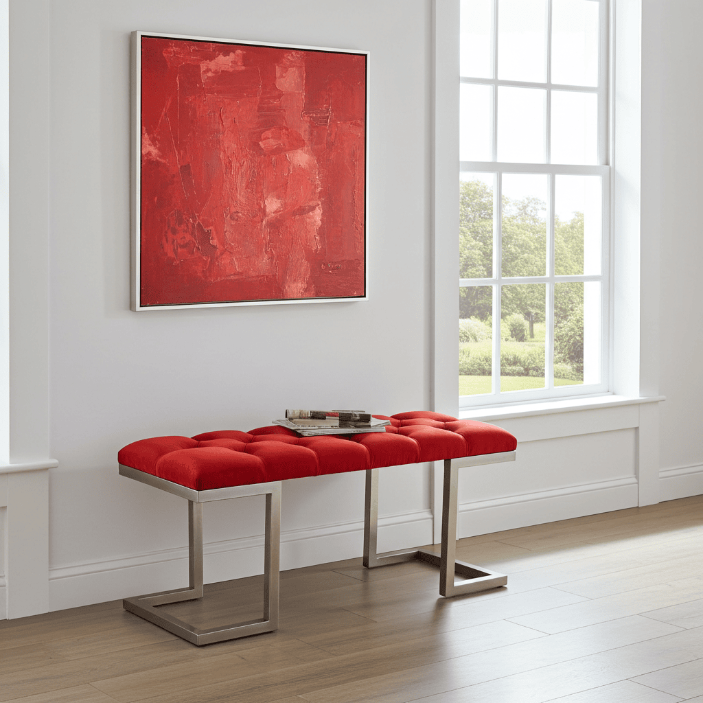 Red Velour Upholstered Bench Luxury Seating for Irish Homes