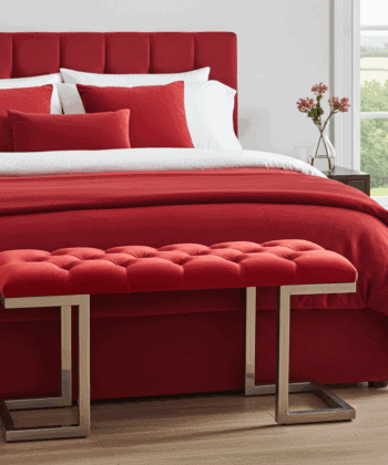 Red Velour Upholstered Bench Luxury Seating for Irish Homes