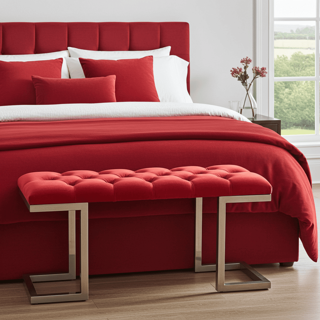 Red Velour Upholstered Bench Luxury Seating for Irish Homes