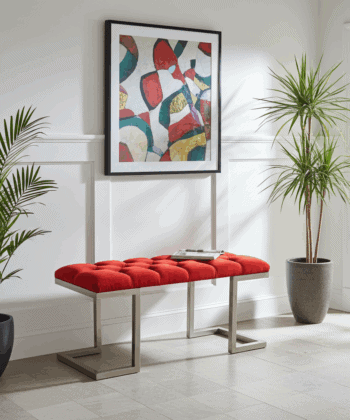 Red Velour Upholstered Bench Luxury Seating for Irish Homes