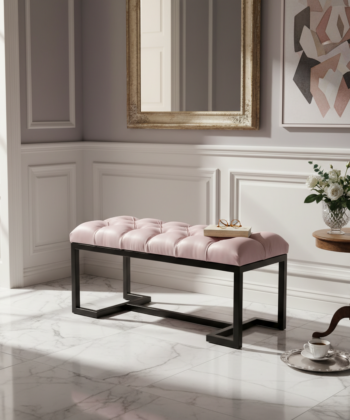 Zoe Metal-Framed Bench 100x40cm – Pink Velvet & Black Frame