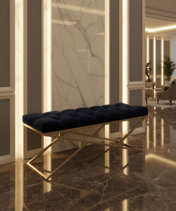 Luxury Velvet Bench with Gold Frame Handmade Double X-Style