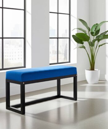 Royal Blue Velvet Wooden Bench Black Alder Frame