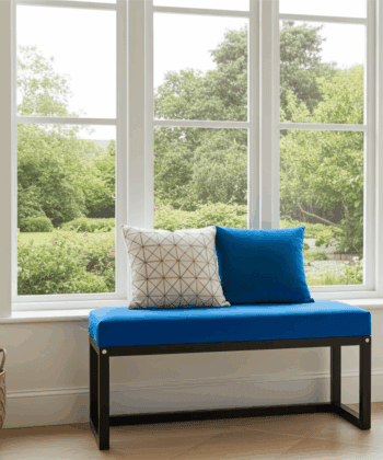 Royal Blue Velvet Wooden Bench Black Alder Frame