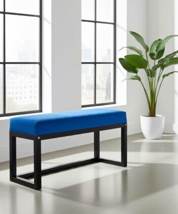 Royal Blue Velvet Wooden Bench Black Alder Frame