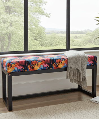 Tropical Floral Wooden Bench 100x40cm – Black Alder Frame