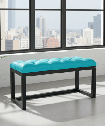 Turquoise Eco-Leather Wooden Bench Black Alder Frame