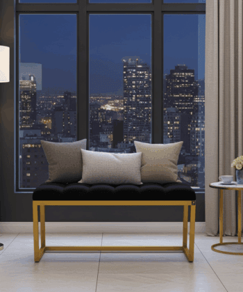 UrbanChic Metal-Framed Bench Black Velvet & Yellow Frame