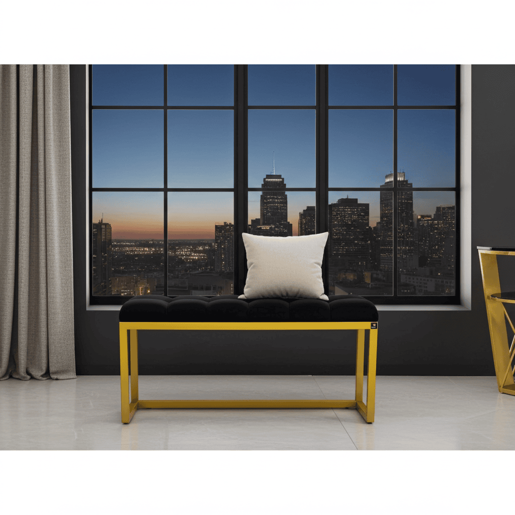 UrbanChic Metal-Framed Bench Black Velvet & Yellow Frame