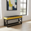 Yellow Patterned Velvet Bench 100x30cm - Black Metal Frame