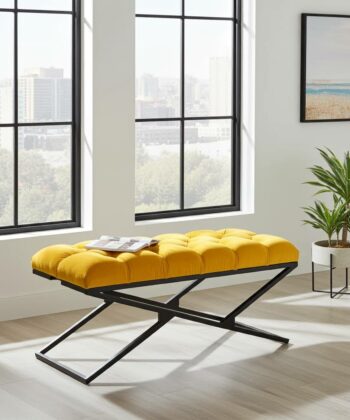Yellow Velvet Black Metal Frame Bench – 100x40x40/50cm