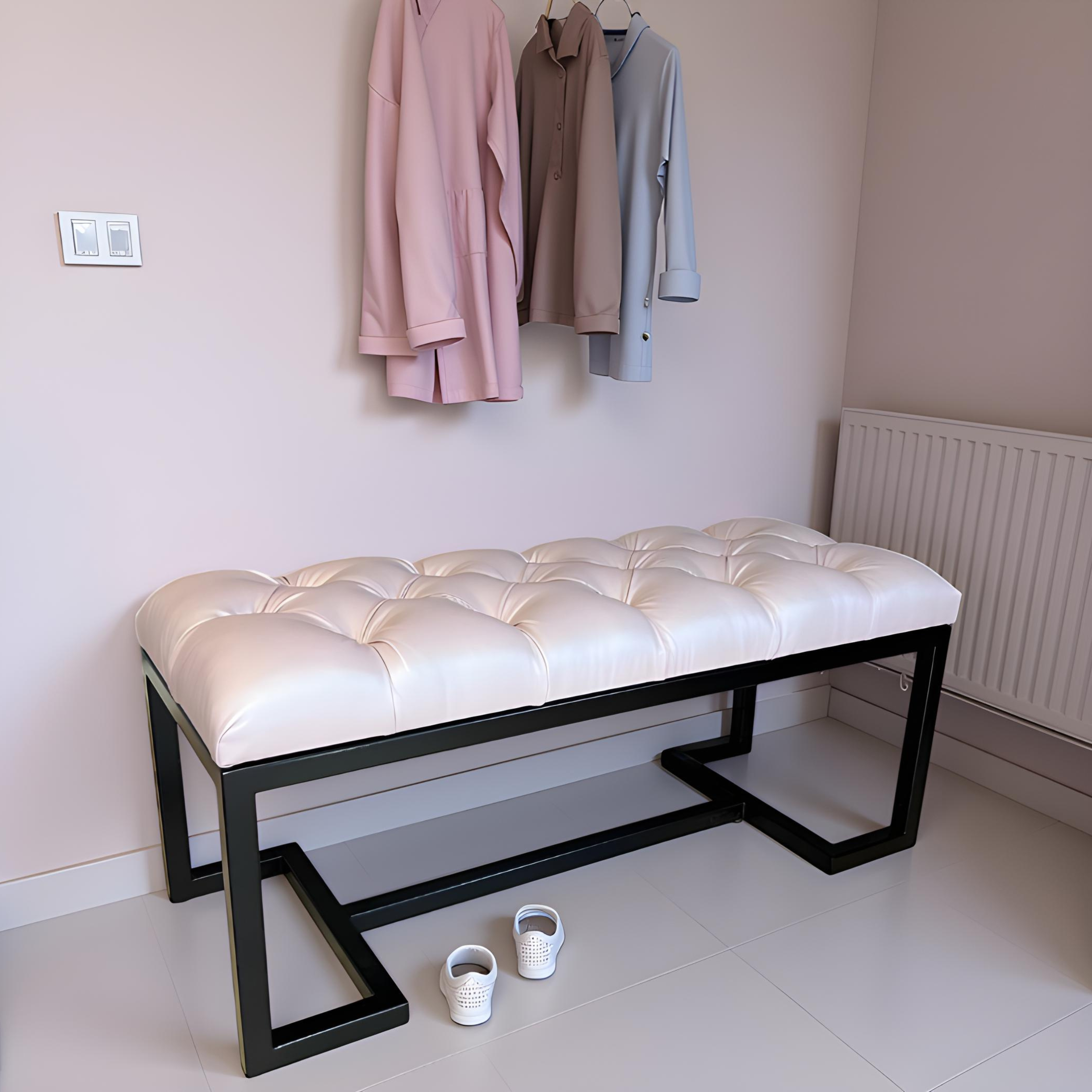 Zoe Metal-Framed Bench 100x40cm – Pink Velvet & Black Frame